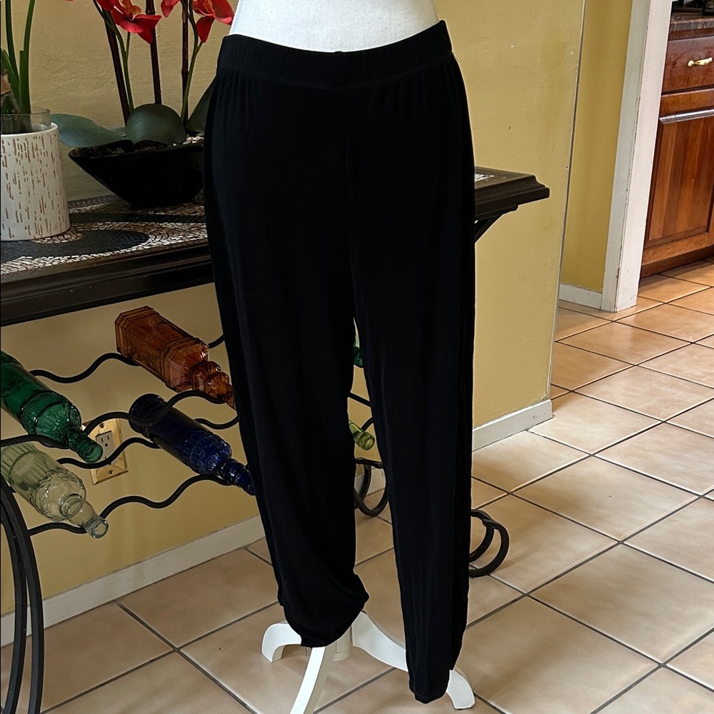 Chico’s Travelers Women’s Black Slinky Wrinkle Free Ankle Zip Pull On Pants Med.